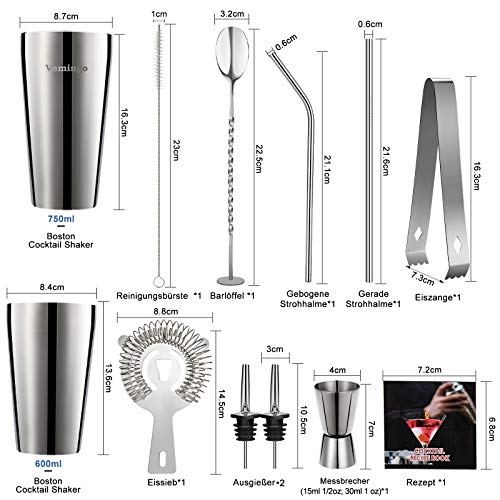20-Teilig Cocktail Set mit Ständer | Vemingo Cocktail Shaker Set Cocktail Mix Set | 750ml Cocktailshaker Edelstahl… – Bild 3