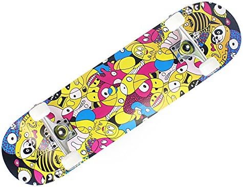 OneHype - Pro Complete Skateboard Designer Board, 31" x 8 inch Maple Wood Deck, Black Aluminum Trucks, ABEC 7 Bearings