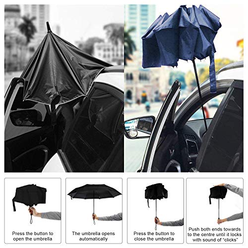 Lejorain 54inch Large Umbrella Auto Open Close,Folding Golf Size and 210T Dupont Teflon Coated Vented Windproof Double Canopy,Unisex&Blue
