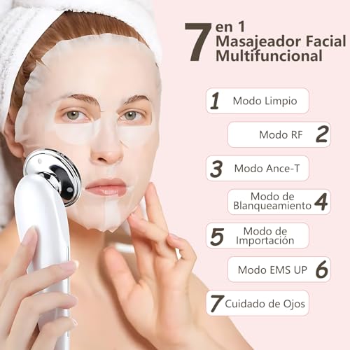 NQAXZIB Masajeador Facial Eléctrico, Ultrasonido Facial 7 en 1,con Radiofrecuencia Facial,Microcorriente EMS y Máquina con Frío Calor Fototerapia Roja y Azul,,Skincare,Estiramiento de la Piel, Cuidado Facial