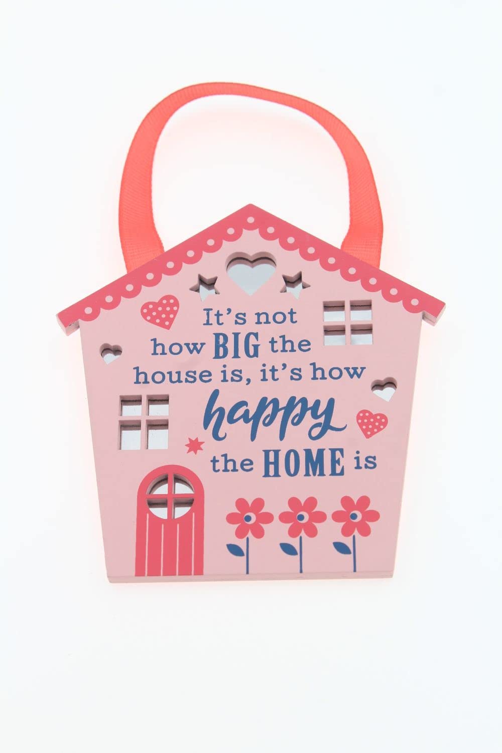 Happy Home Reflective Words Hanging Plaque with Ribbon Wooden Hanger Gift 00200040023