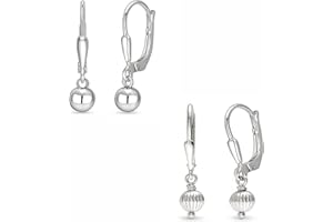 CHARMSY SILVER Charmsy 925 Sterling Silver Leverback Earrings for Women | Classic Bead Ball, Hammered Mirror Ball & Pearl Drop Dangle Earrings