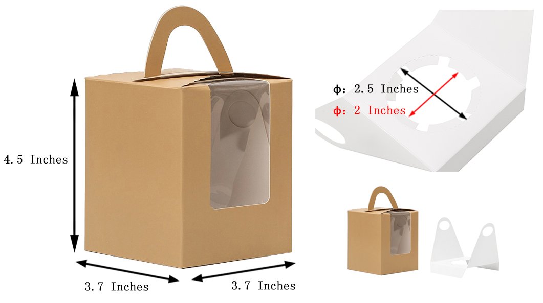 YoTruth Pink Single Tall Cupcake Boxes with Window 12 Pcs