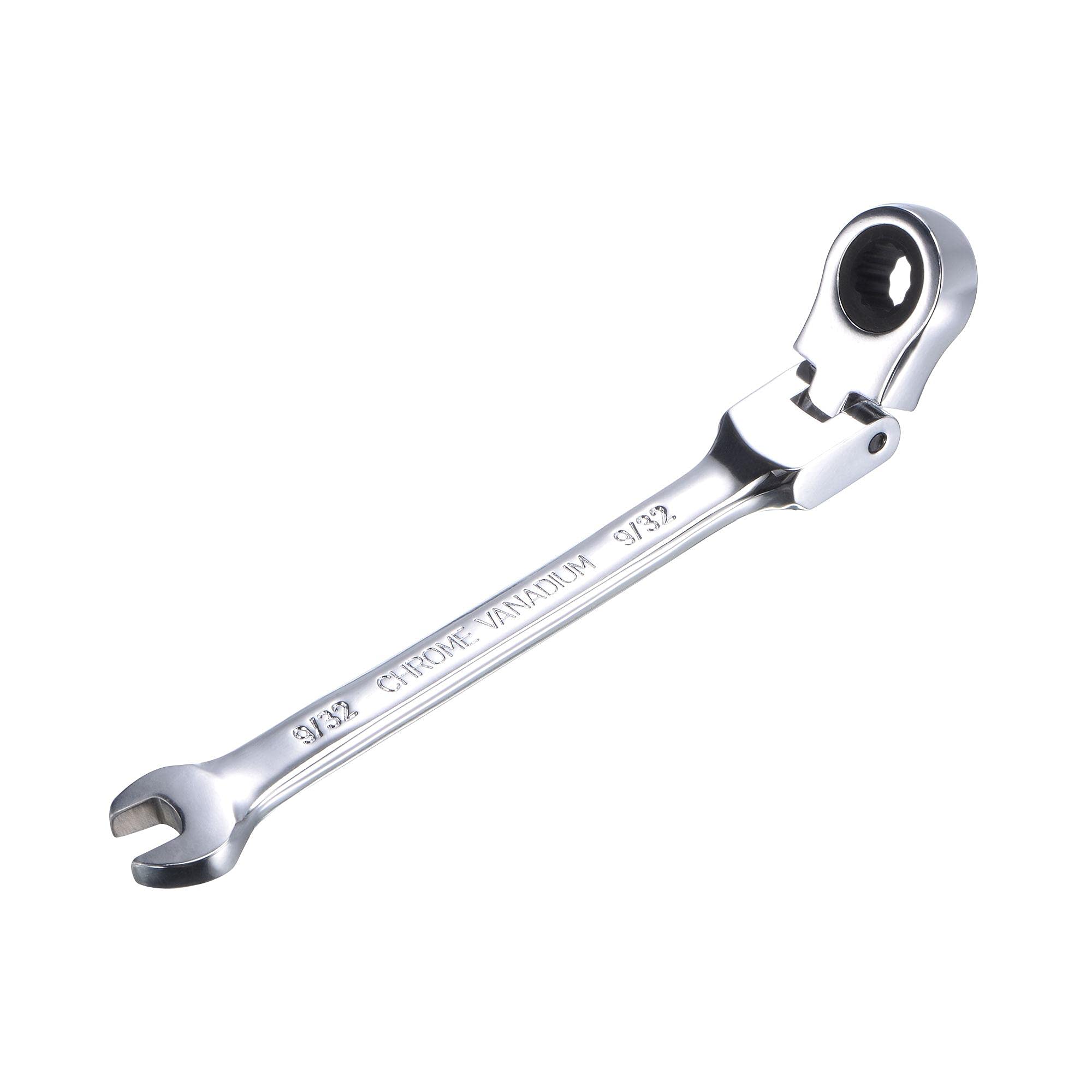 sourcing map 9/32 Inch Flex-Head Ratcheting Combination Wrench SAE 72 Teeth 12 Point Ratchet Box Ended Spanner Tools, Cr-V