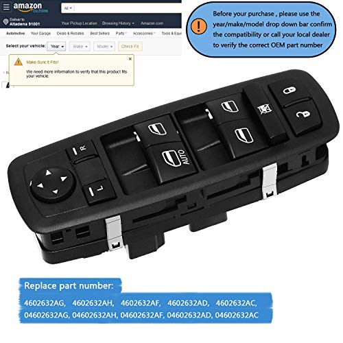 Front Driver Side Power Master Window Switch Compatible for 2009-2012 Dodge Journey 2008-2012 Dodge Nitro 2008-2012 Jeep Liberty Replace# 4602632AG