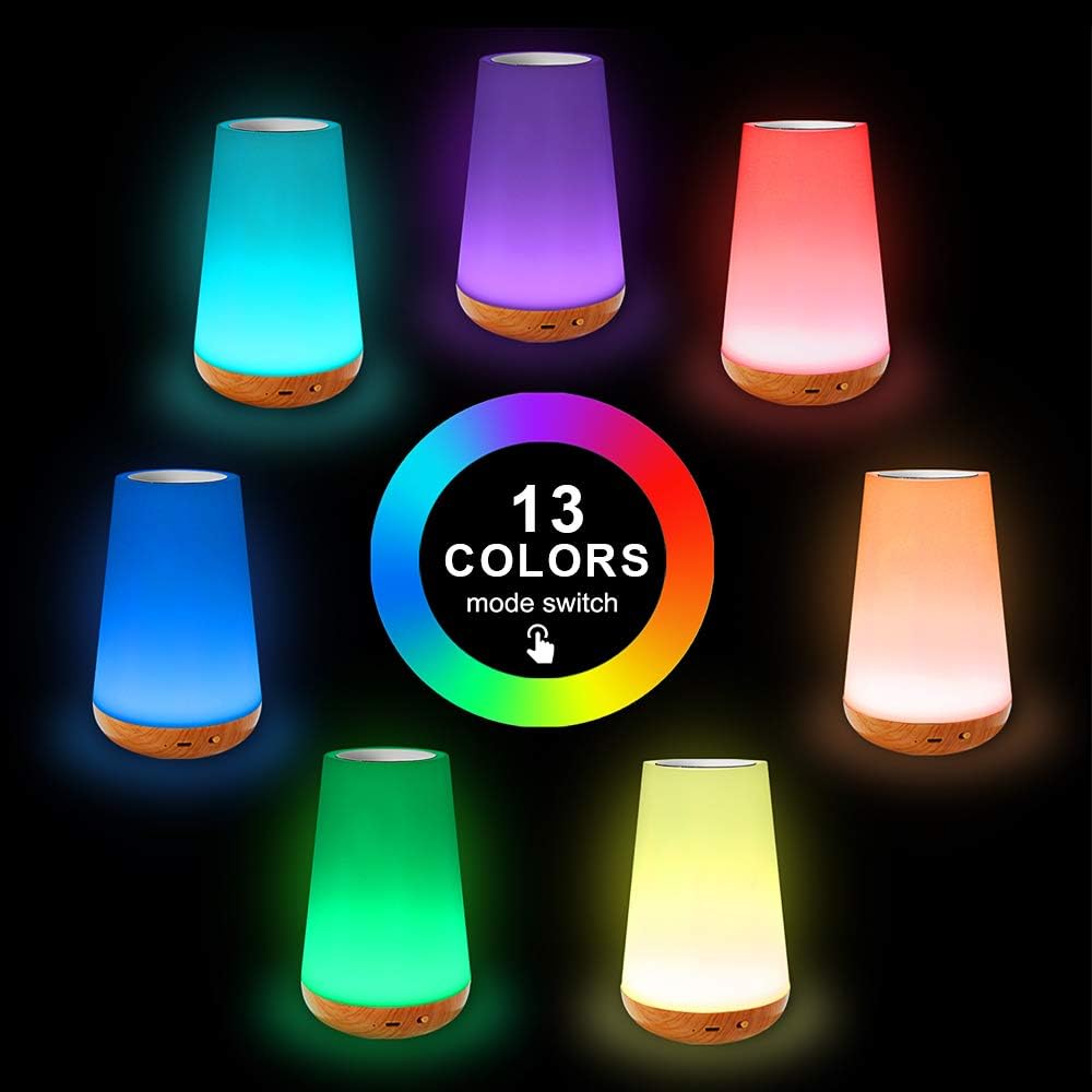 Table Lamp Touch Night Light - Portable Sensor Remote Control Bedside Lamps with Quick Rechargeable USB Dimmable Warm White Light 13 Colors RGB Table Lamp for Bedroom Living Room Office (White): Home Improvement