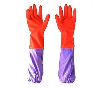 MK 2 Pc Waterproof Household Glove Warm Dish washing Glove Water Dust Stop Cleaning Rubber Glove Free size Assorted color