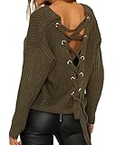 BOBIBI Women's Winter Warm Sexy Lace Up Backless V Neck Long Sleeve Knit Pullover Sweater Top