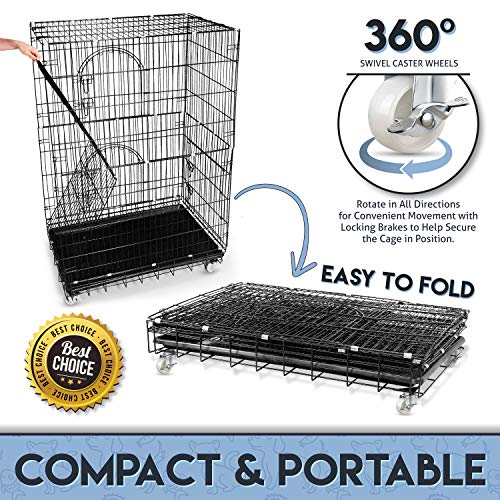 Petsmatig-Wire-Cat-Cage-Spacious-Foldable-Metal-Pet-Crate-Playpen-with-3-Openings-3-Platforms-3-Ladders-1-Hammock-1-Bottom-Tray-4-Wheels-and-Free-Grooming-Gloves