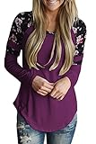 AlvaQ Women Winter Casual Plus Size Clothing Ladies Work Tshirt Crew Neck Loose Blouses and Tops Large Purple
