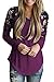 AlvaQ Women Winter Casual Plus Size Clothing Ladies Work Tshirt Crew Neck Loose Blouses and Tops Large Purple