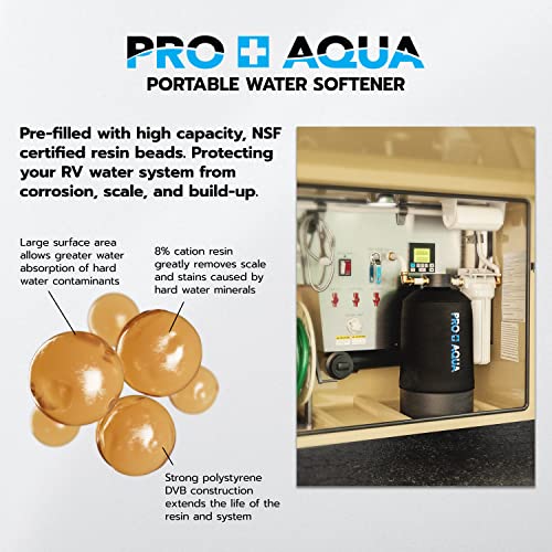 PRO+AQUA Portable RV Water Softener, 16,000 Grain, PreFilled high