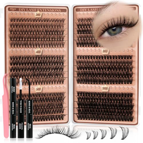 Higu clace 580 Pieces Eyelash Extensions 30-40-50-60-80-100D Curl Lash Extension Set Artificial Eyelashes for Eyelash Extension at Home DIY Eyelash Extensions for Beginners (10-18 mm)