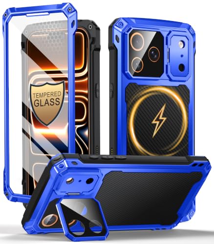 Beeasy für iPhone 17 Pro Max Hülle mit Kameraschutz & Ständer & Integrierter Panzerglas, [Extrem Militärschutz] Robuste Metall Stoßfest Bumper Heavy D