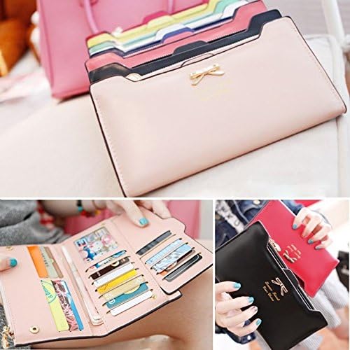 XXMAO Korean Version Women Sweet and Cute bow Multi- Card Handbag Long Wallet Pink