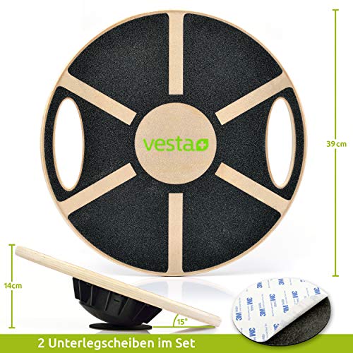Vesta-Balanceboard-Set-mit-APP-ueber-260-Uebungen-Balanceboard-mit-Griffen-Widerstandsbaender-Slider-Training-von-Koordination-und-Kraft-Stabilitaetstrainer-Fitnessgeraete-Eichenholz