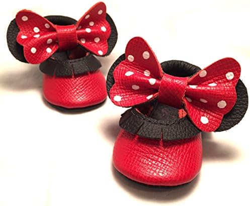 Red Polka Dots Mary Janes Baby Moccasins (US 6)