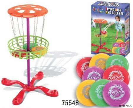 BOYS HAVE FUN TOYS Sports Little Flyers Disc Golf and Target Set 6 Mini Discs and 25-inch Tall Basket Disc Golf Toy Set Portable Indoor/Outdoor Yard Games