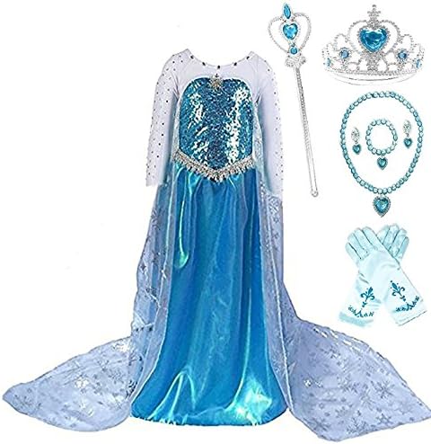 SweetNicole Snow Queen Elsa Princess Party Dress Costume with Accessories (3-4, Style 3)
