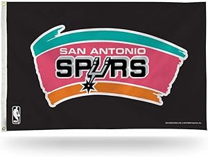NBA Spurs San Antonio Retro Black Background Banner Flag Sports Fan Home Decor, Multicolor, One Size