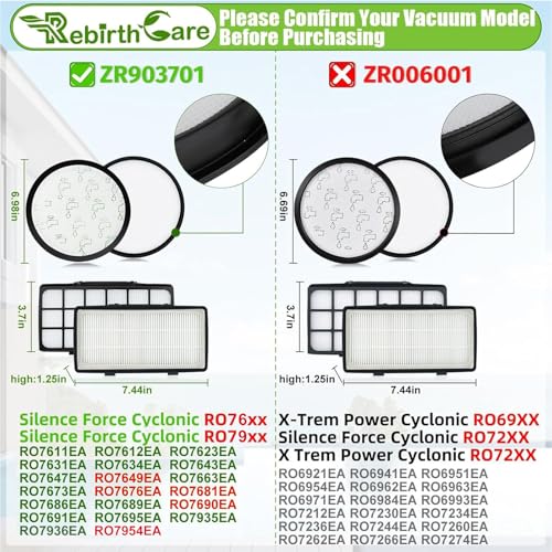 Rebirthcare ZR903701 Filters for Rowenta Silence Force Cyclonic RO76xxEA RO79xxEA RO7647EA RO7681EA RO7691EA RO7695EA RO7676EA RO7935EA RO7954EA Replacement Filters