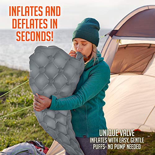 Royexe Heavy Duty Sleeping Pad | Ultra Thick Inflatable Camping Mat | Lightweight Bed for Backpacking, Hiking and Fishing | Compact Sleeping Bag Air Mattress (Grey) - Thumbnail 6