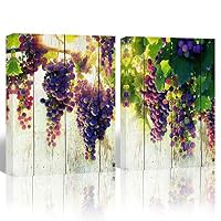 Mon Art Purple Grape Fruit Picture Wall Art for Kitchen Dining Room Decoration Watercolor Fruits Canvas Print Painting Artwork Prints on Canvas Print Modern Vintage Home Decor Framed,12"x16"x2P,Green