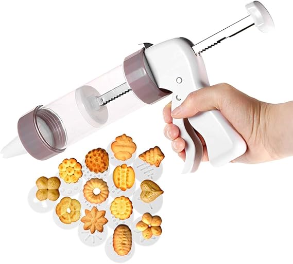 Cookie Press Maker Machine with 13 Cookie Molds 6 Icing Tips Plastic