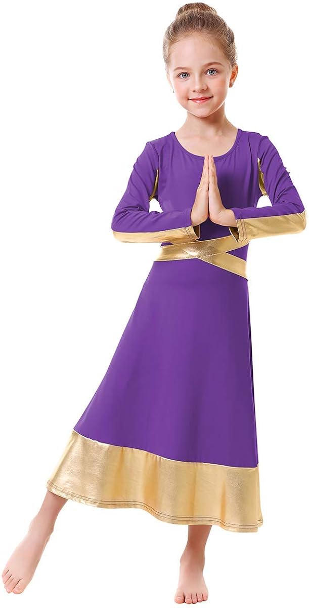 Kids Metallic Gold Cross Praise Dance Dress for Girls
