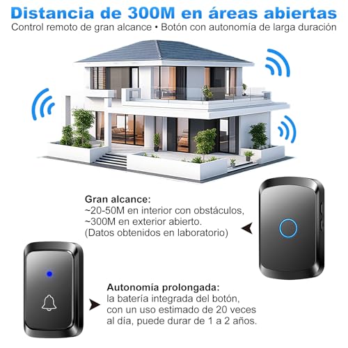 Timbre Inalámbrico para Puerta Exteriores Traje, Timbres InaláMbricos Para Casa, Receptor, Timbre Inalambrico Exterior, Rango De Trabajo De 300m Con 60 MelodíAs, 5 Niveles De Volumen