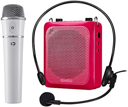 PA Speakers, UHF Wireless Classroom Voice Amplifier, Hand-held Microphone &amp; Wired Headset Microphone, Build-in Recorder &amp; Echo, 30W Output Portable Amplifier for Tour Guides, Teachers, Coaches (Red)
