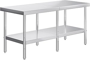 Jocisland 30" x 72" Stainless Steel Table for Prep & Work Adjustable Under Shelf and Feet, for Commercial Kitchen, Restaurant, Hotel and Garage
