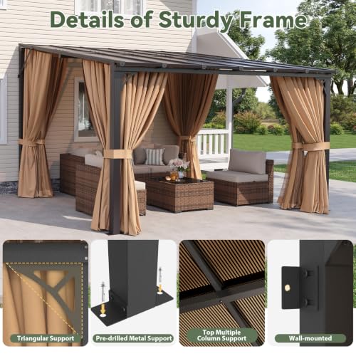 Aoxun 12'x10' Lean-to Gazebo Review: Wall-Mounted Pergola with Mosquito Net and Curtains image 20