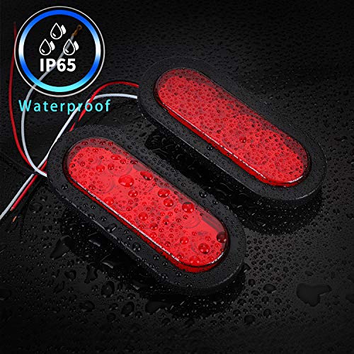 Donepart 6 Inch Oval Trailer Lights Red LED Flatbed Tail Lights Surface Mount Stop Running Turn Signal Brake Lights for Flatbed Jeep RV Trucks Trailer Horse Trailer (4 Pcs)