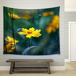 Yellow Flowers, Misty Morning - Fabric Wall Tapestry Home Decor - 51x60 inches