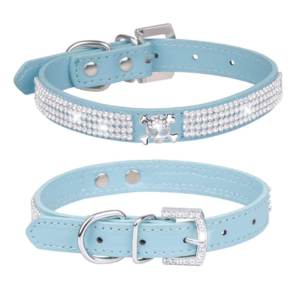 haoyueer Cute Dazzling Sparkling Elegant Fancy PU Leather Bling Rhinestone Crystal Jeweled Pet Cat Dog Puppy Collar … (S, Blue-2) — image 1