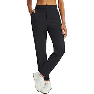 baleaf Women's Golf Pants 25''/27" Straight Leg Zip Fly Work | Wrinkle-Resistant, Stretch, Elastic Waistband, Belt Loop, Llig