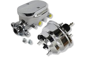 DEMOTOR PERFORMANCE Chrome 8" Street Rod Dual Power Brake Booster with Center Finned Master Cylinder