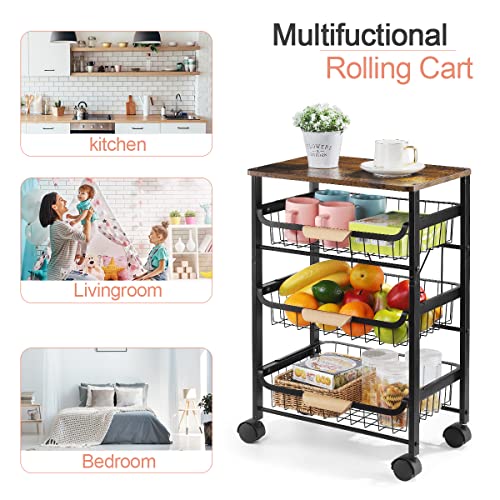 Kitchen Cart with Storage and Wheels, 4 Tier Rolling Utility Cart Metal