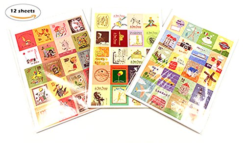 Alimitopia Adhesive Sticker,12 Sheets(240pcs) Stamp Shape DIY Decorative Paper Paster Ornament Mark