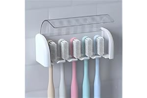 Toothbrush Holder with Lid Self-Adhesive Wall-Mounted Toothbrush Organizer Plastic Bathroom Accessory Suitable for Dorm Rooms