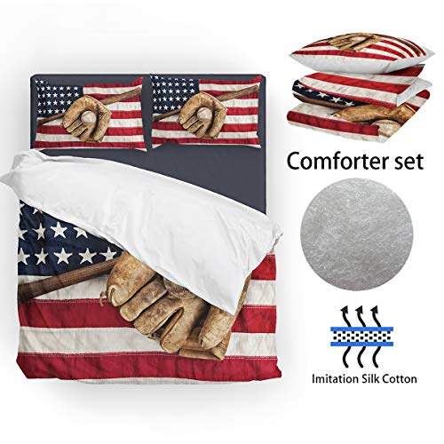 SHINICHISTAR American Flag Baseball Comforter Set for Boys Sports