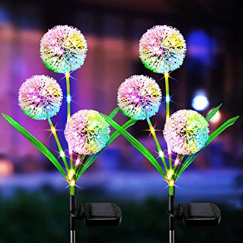 ACUYE Solar Lights Outdoor Garden, 2 Pack Solar Dandelion Light Garden Decorations with 36 Colorful LED String Lights & 2 Work Modes, IP65 Waterproof Garden Lights for Courtyard Lawn Decorations