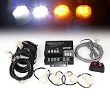 Xprite 120W 4 LED Bulbs Hide-A-Way Emergency Hazard Warning Strobe Lights - White & Yellow / Amber