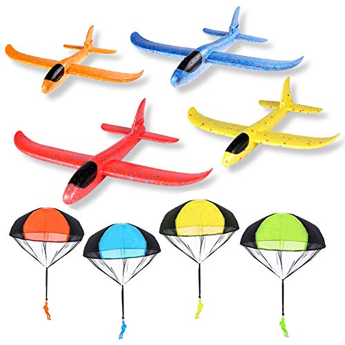 image for R HORSE 14.5inch Foam Airplanes + Parachute Toy Set, Manual Throwing O