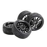 SkyQ RC Car Rims and Tires Wheels Plastic 12 Spoke for 1 10 1 16 1 18 Scale On Road Racing Car Black 12mm Hex 3mm Offset Pack of 4