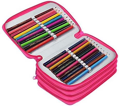 72 Slots Pencil Case, KinHom Handy Large Capacity Oxford Multi-layer Zipper Pen Holder Stationary Bags for Watercolor Gel Colored Ordinary Pencils Cosmetic Makeup Brush (Rose Pink)