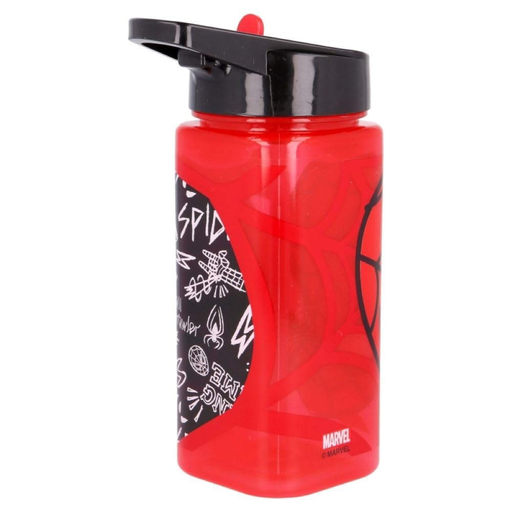 OM SUPPLIES Spiderman Reusable Square Water Bottle Drink Bottle with built-in handle for Easy Carry School Lunch Kids Childrens 510ml BPA free Plastic (Spiderman Urban)