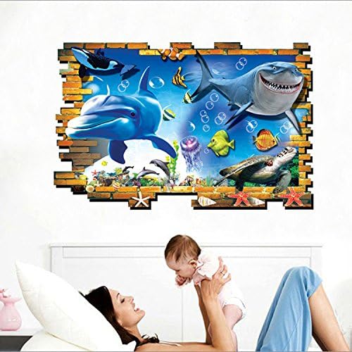 ORDERIN Christmas Gift Dolphins Underwater World Kindergarten Children Room Removable Wall Stickers Decal for Living Room and Wall Decor