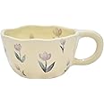 Peclek 8.5 oz Elegant Floral Ceramic Mug Coffee Cup with Flower Decorations, 250ml Spring Drinkware for Valentine's Day, Christmas, Mother's Day, Birthday Gifts for Her, Girlfriend, Mom (Tulip)